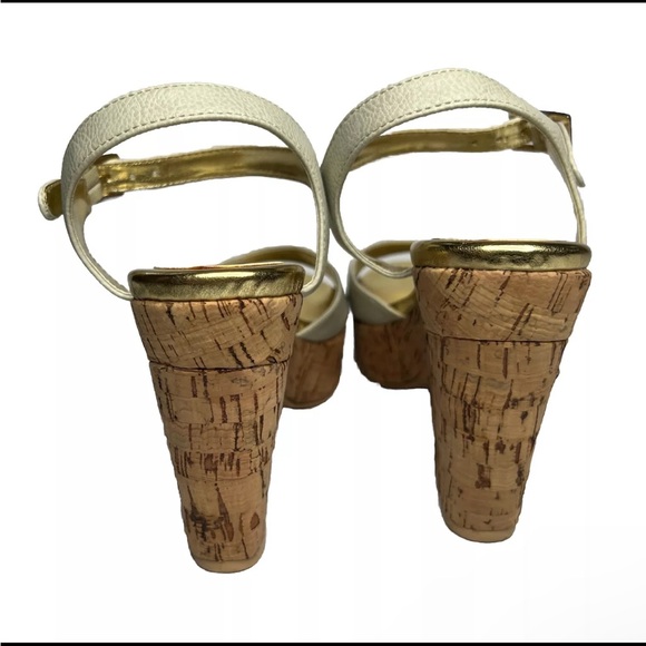 Colin Stuart cork heel sandals white ankle strap 6.5 - Picture 2 of 4